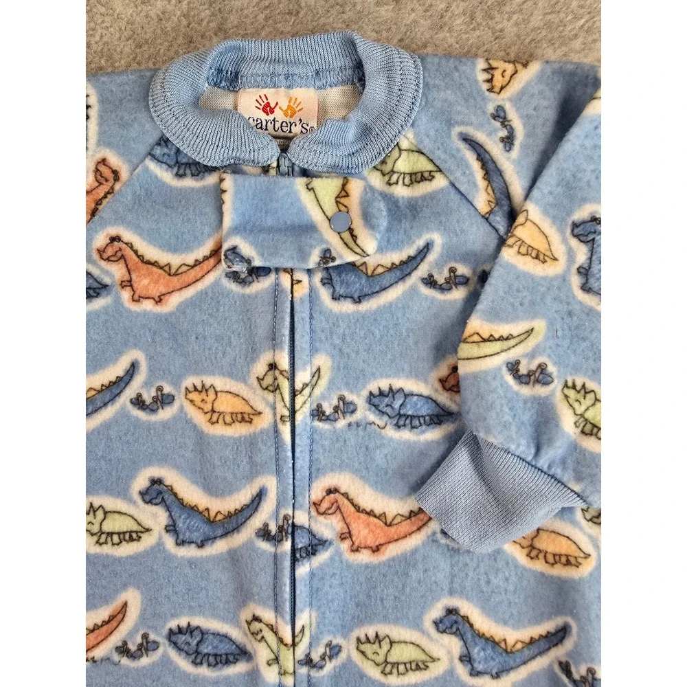 Vintage Carter's Sleep Sack Baby Dinosaur Y2K 2000 Fleece Zip Up Pajamas 0-3m